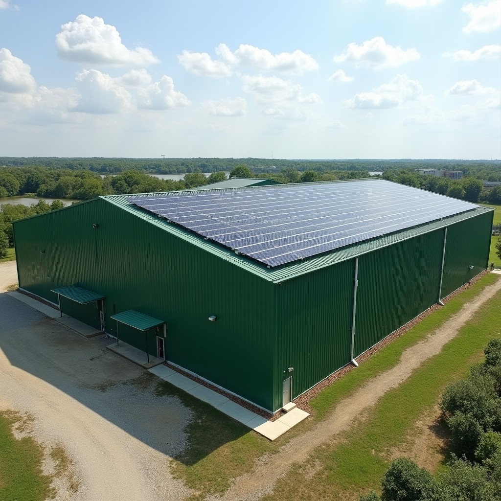 Massive solar array on industrial warehouse roof